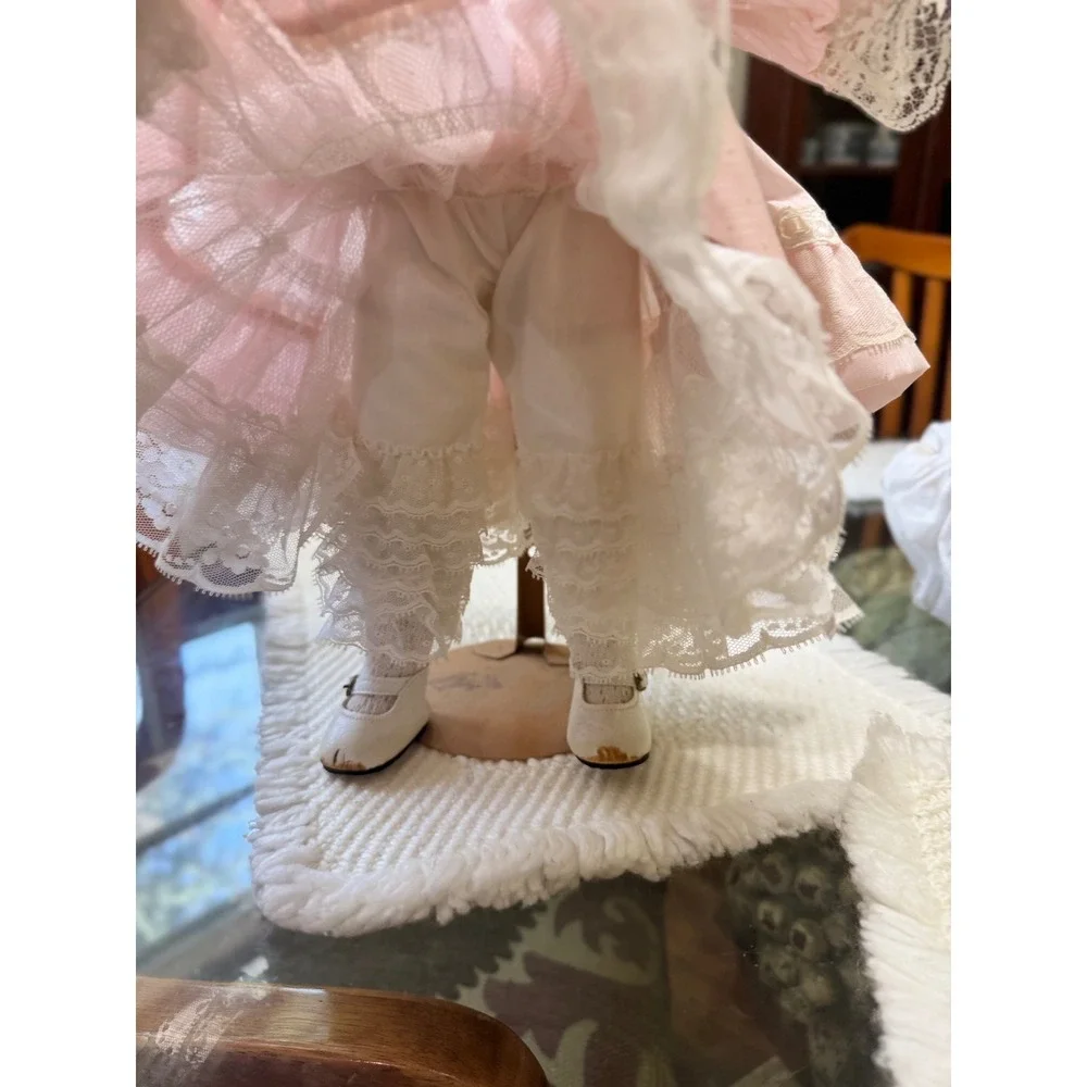 Dynasty Doll Collection Porcelain Doll Blonde Hair Pink Lace Dress 18 Inch